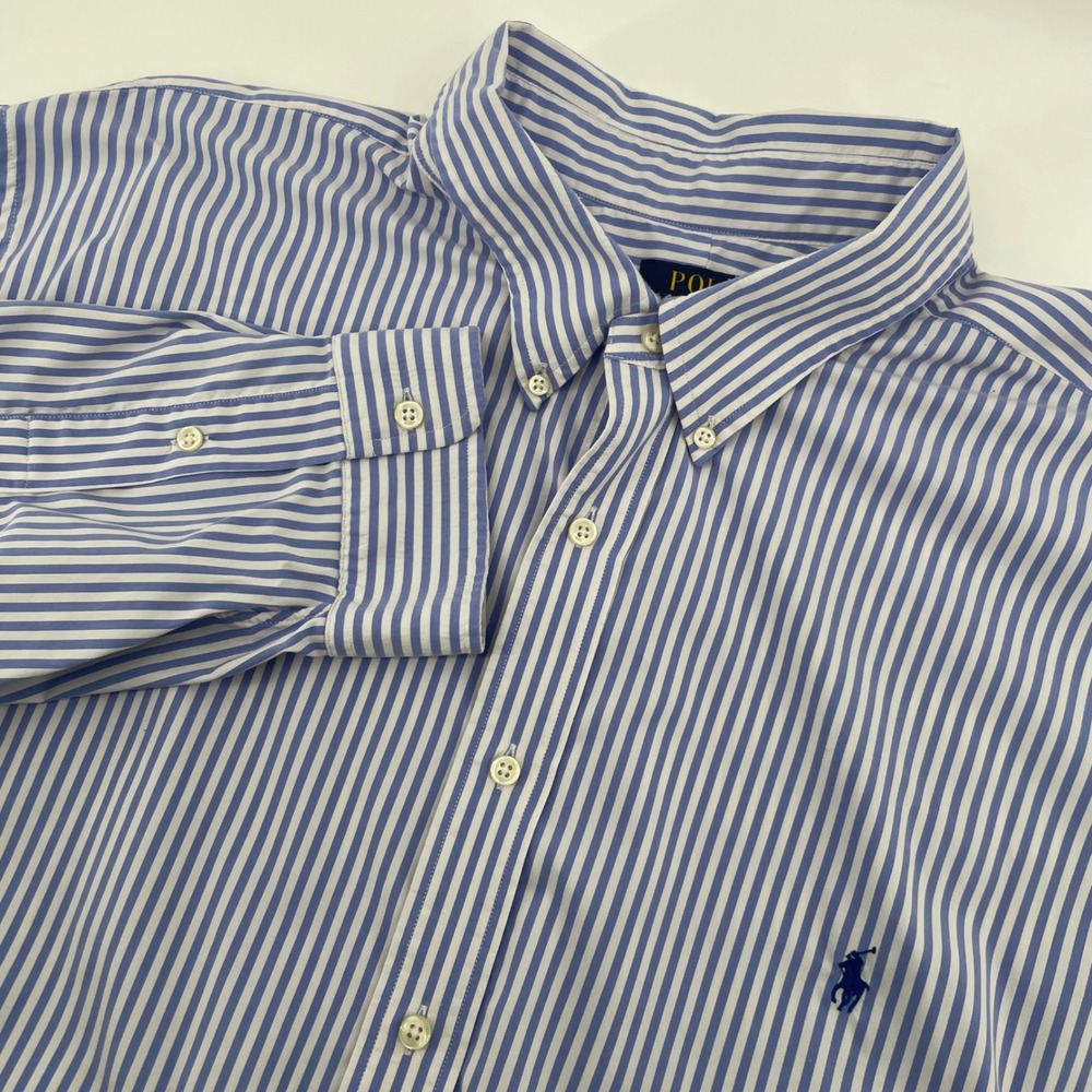 Polo Ralph Lauren Button Down Mens 3XB Blue Striped Performance Stretch Shirt